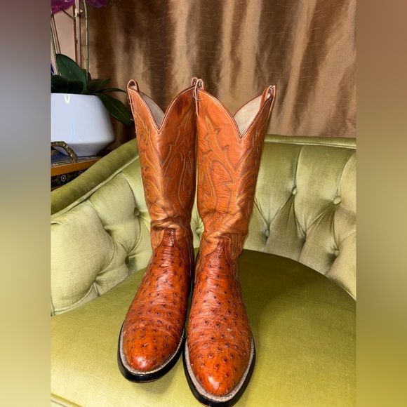 VINTAGE USA COWTOWN OSTRICH LEATHER ENGINEER BOSS BOOTS 10B - Picture 11 of 14